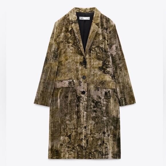 Zara Olive and Brown Tie Dye Velvet Coat - Picture 5 of 9